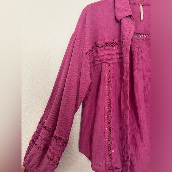 Free People Summer Stars Button Up Magenta Top - Picture 3 of 6